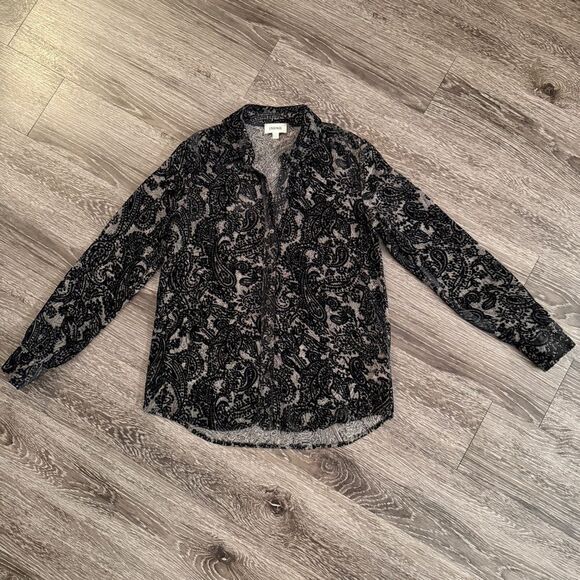 L'AGENCE Hailie Black Burnout Velvet Blouse - Picture 1 of 9